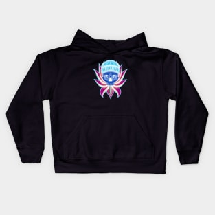 Blue and Pink Neon Skull with Hat in Lotus flower T-Shirt Kids Hoodie